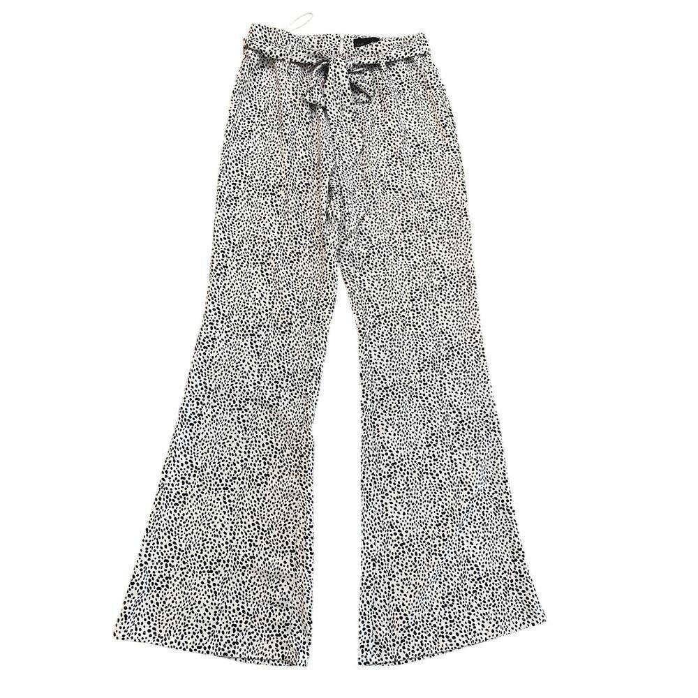 Lucy Paris White Black Animal Printed Belted Wide Leg Pants Size XS